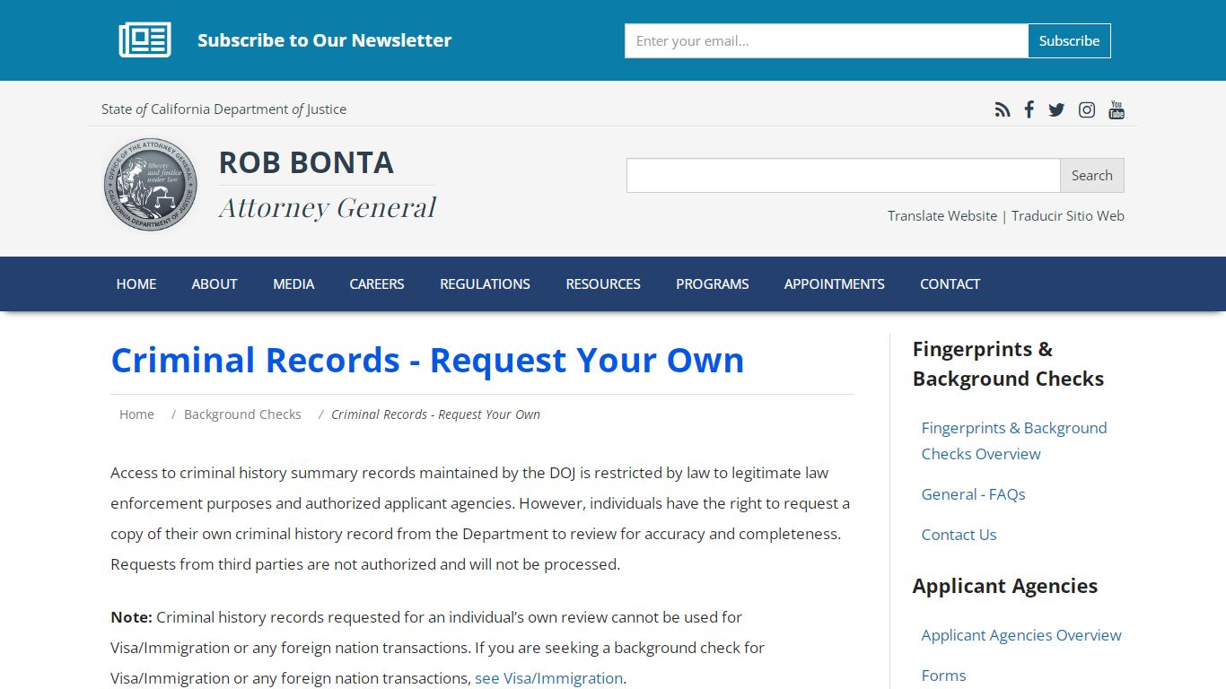 Criminal Records - Request Your Own - Attorney General of California